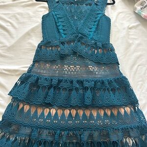 Self-Portrait Teal Lace Midi Dress